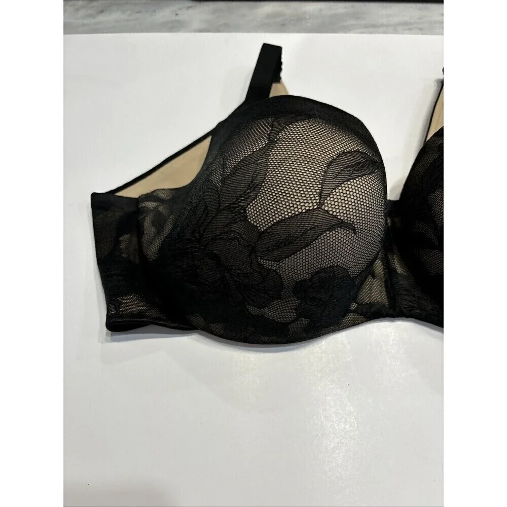 Cacique Womens Bra Sz 42DDD Black Lace Lightly Lined Balconette Underwire
